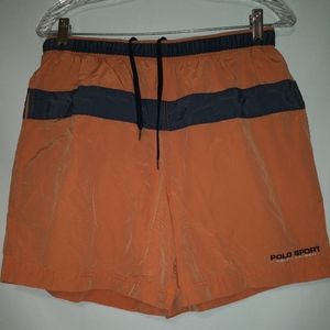 Ralph Lauren Swim Trunks Lined Mens Size Small Orange Elastic Waist Polo Sport